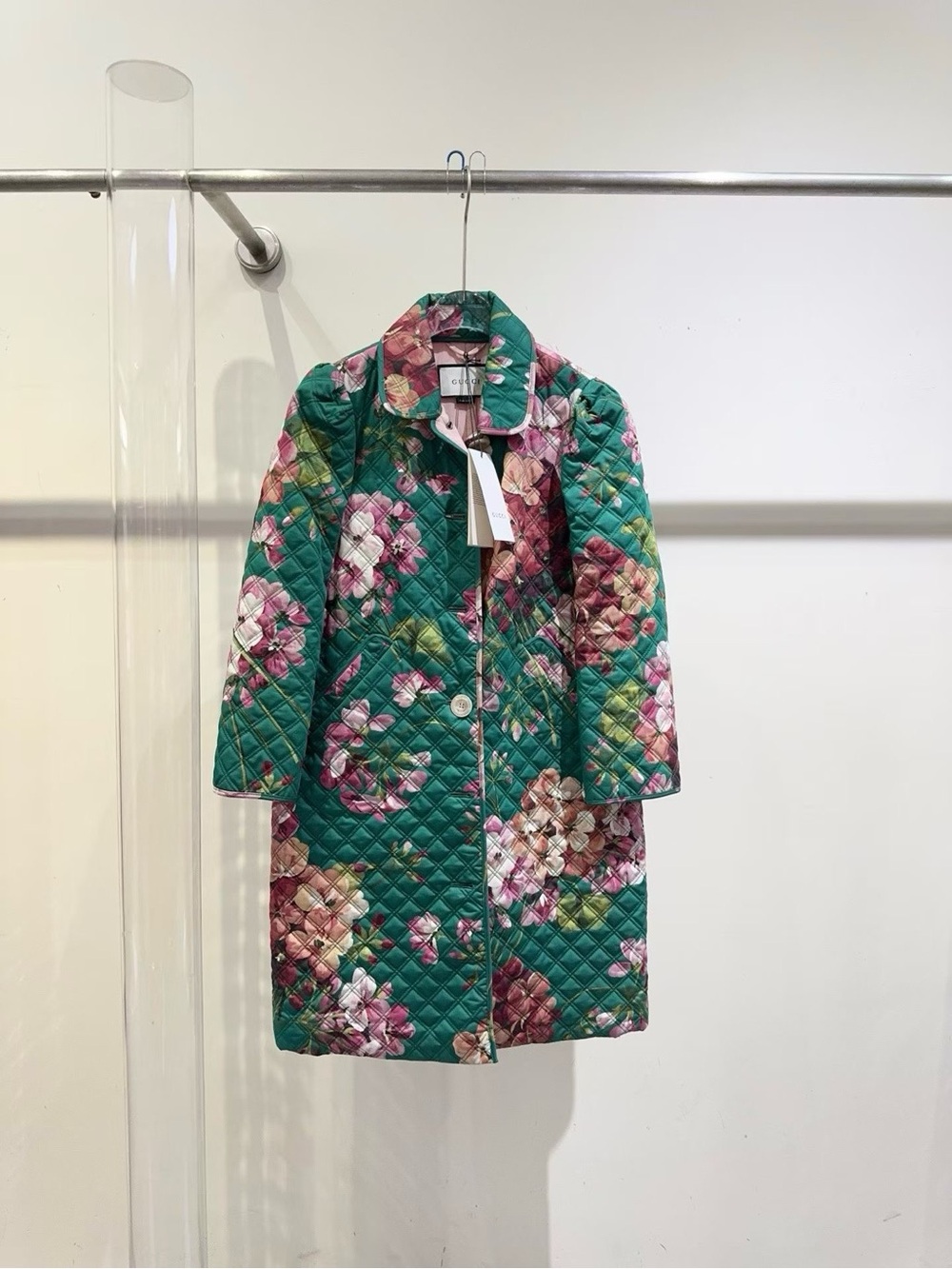 🚩steal Gucci Green Quilted Floral Coat